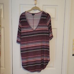 Striped V-Neck Top - Purple and Pink